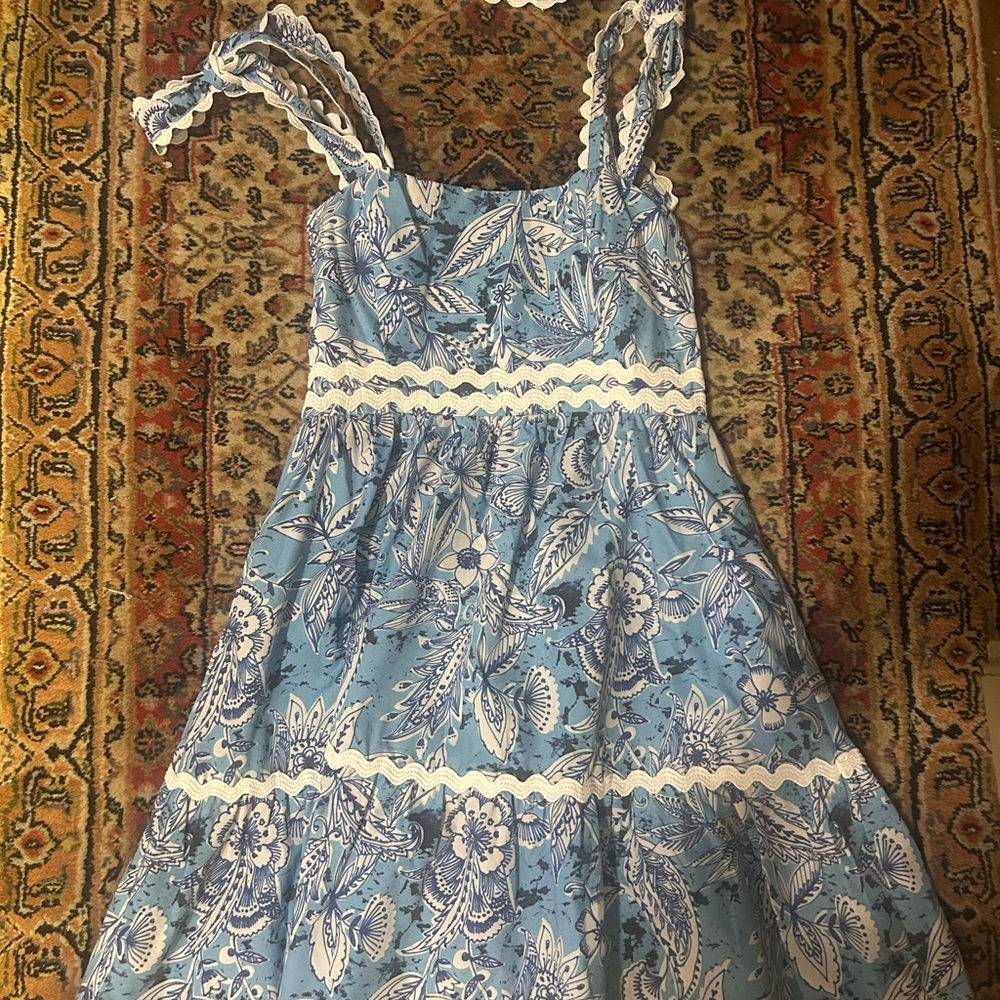 Stellah Blue and White Floral Kids Dress